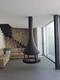 Cylindrical suspended glass wood burning fireplace Ash 2