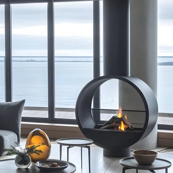 HearthArtSinn Ash 1 Artistic Ring Hanging Wood Burning Fireplace