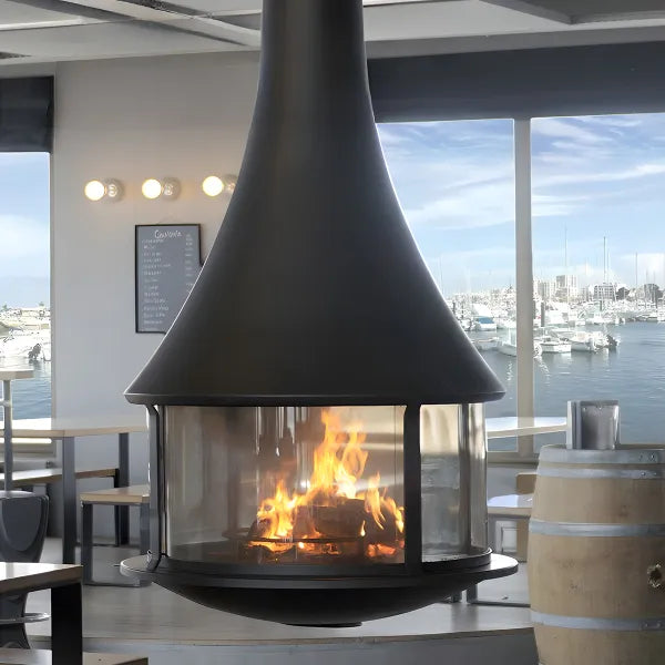 HearthArtSinn Ash 2 Cylindrical Hanging Glass Wood Burning Fireplace