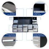 Chery Industrial 10ft Workbench Cabinet (30 Drawers, 2 Cabinets & 1 Pegboard)