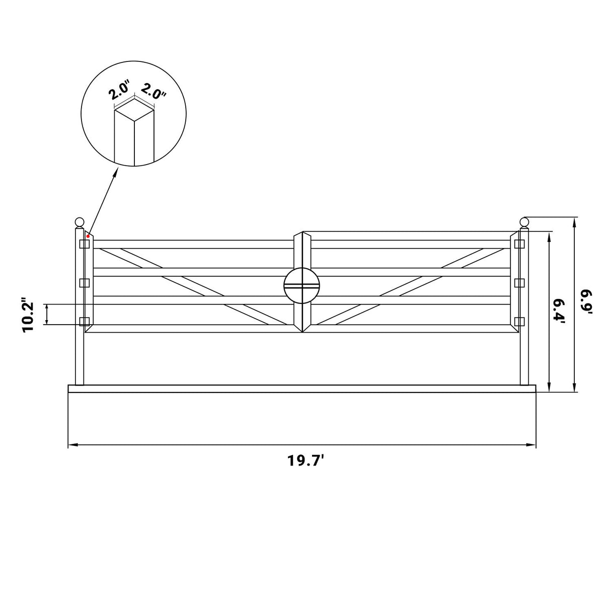 Chery Industrial 20 ft Farm Metal Driveway Gate with Diagonal Tubes, Dual Swing