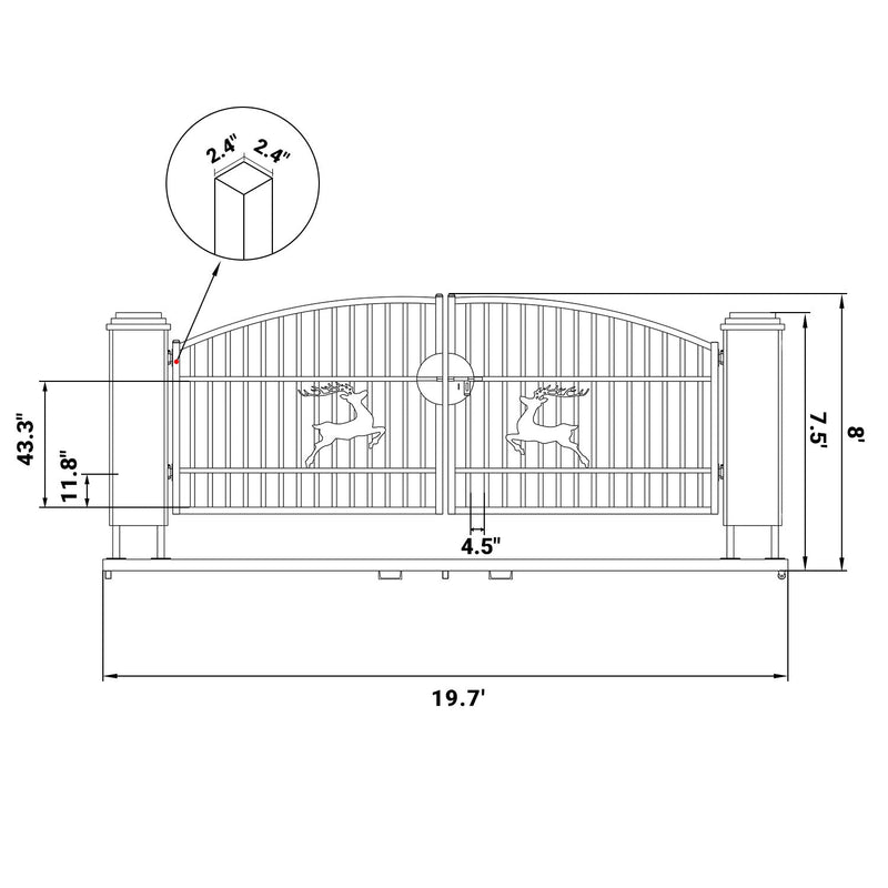 Chery Industrial 20x8 ft Dual Swing Driveway Gate with Ornamental Posts
