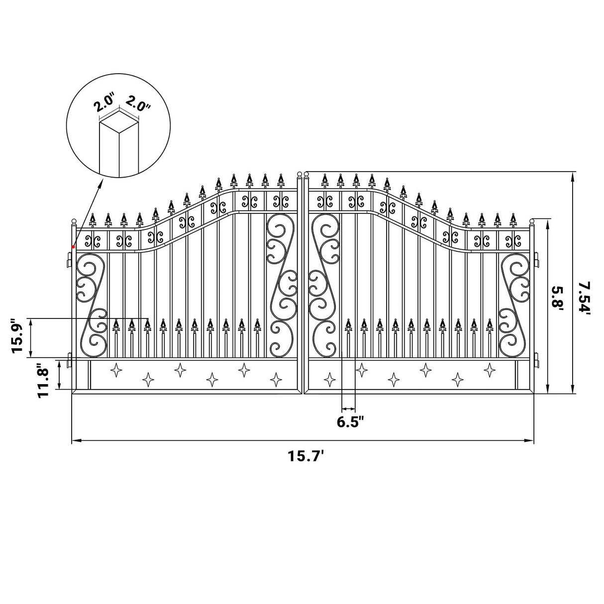 Chery Industrial 16x8 ft Dual Swing Driveway Gate with Star Pattern