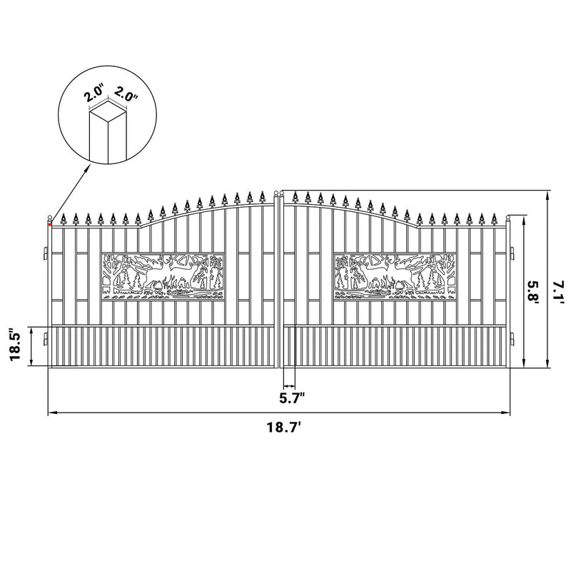 Chery Industrial 20x7 ft Steel Dual Swing Driveway Gate with Rectangular Deer Pattern
