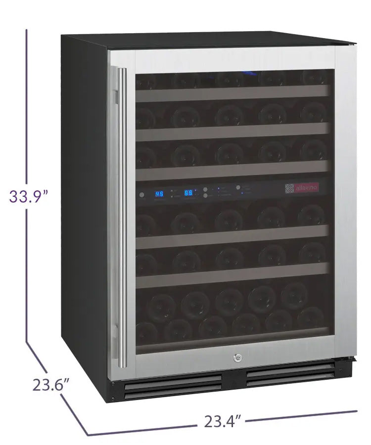 Allavino FlexCount Series 56 Bottle Dual Zone Built-In Wine Refrigerator with Stainless Steel Door Right Hinge VSWR56-2SR20