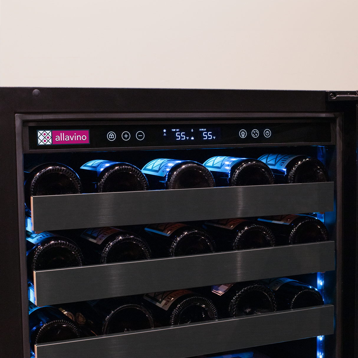 Allavino Reserva Series 100‑Bottle 34″ Tall Dual Zone Black Stainless Steel Side‑by‑Side Wine Cooler Refrigerator BF 2X‑BDW5034S‑1BS