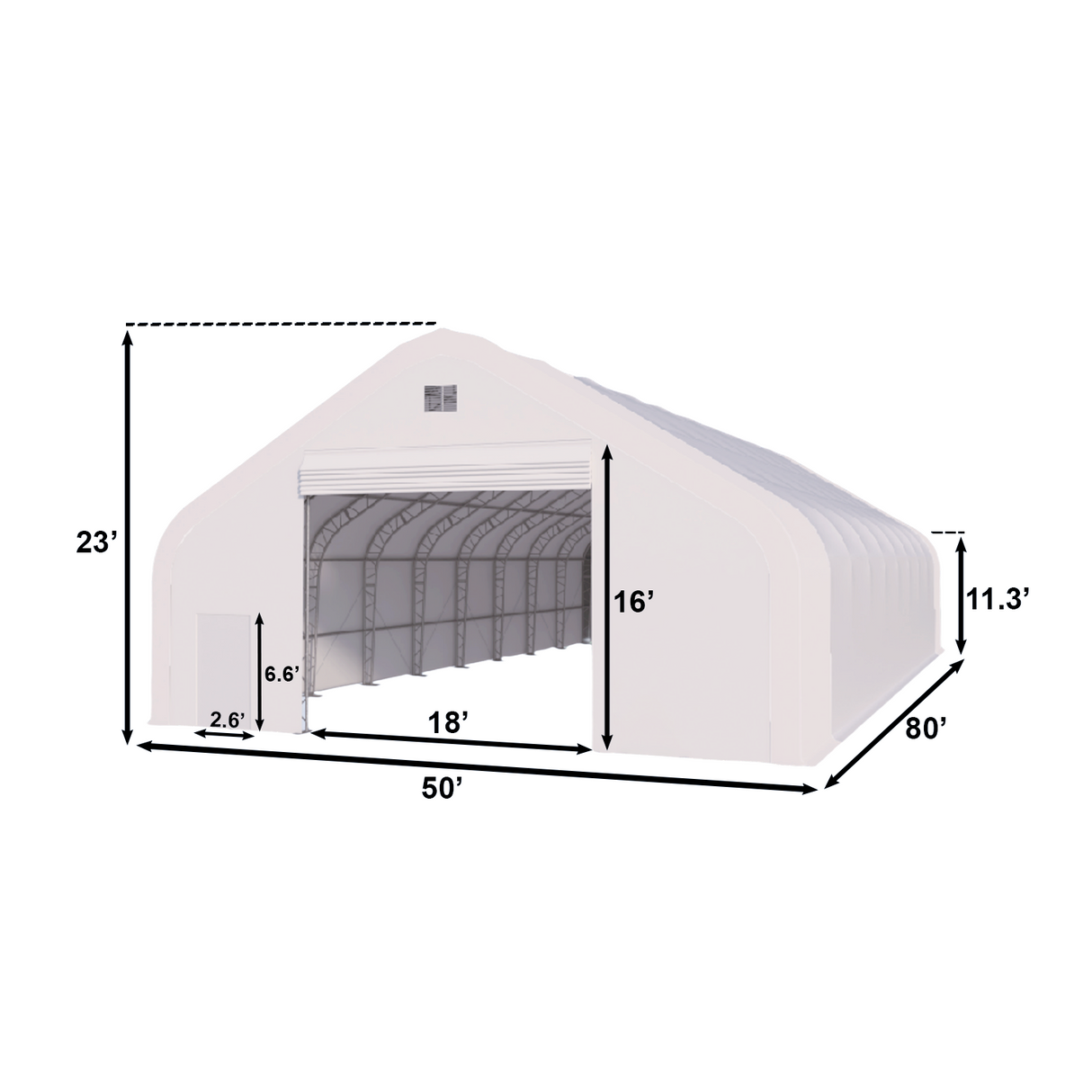 Double Truss Storage Shelter 50′ W × 80′ L × 23′ H
