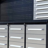Chery Industrial 10ft Workbench Cabinet (30 Drawers, 2 Cabinets & 1 Pegboard)