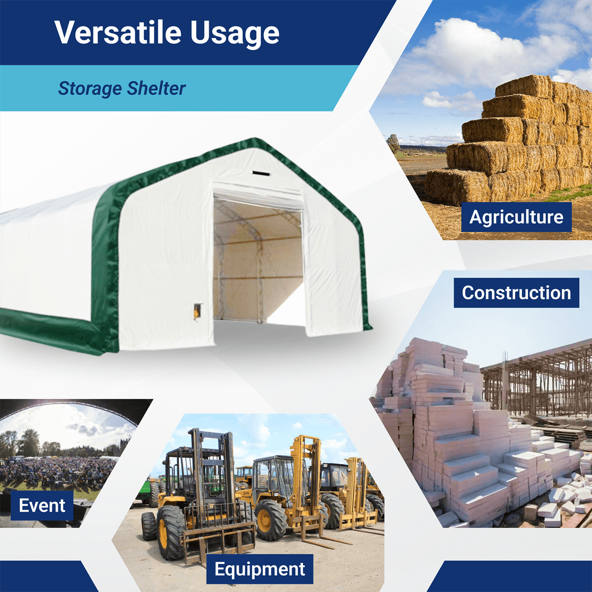 Chery Industrial Gold Mountain Double Truss Arch Storage Shelter 20′ W × 40′ L × 16′ H