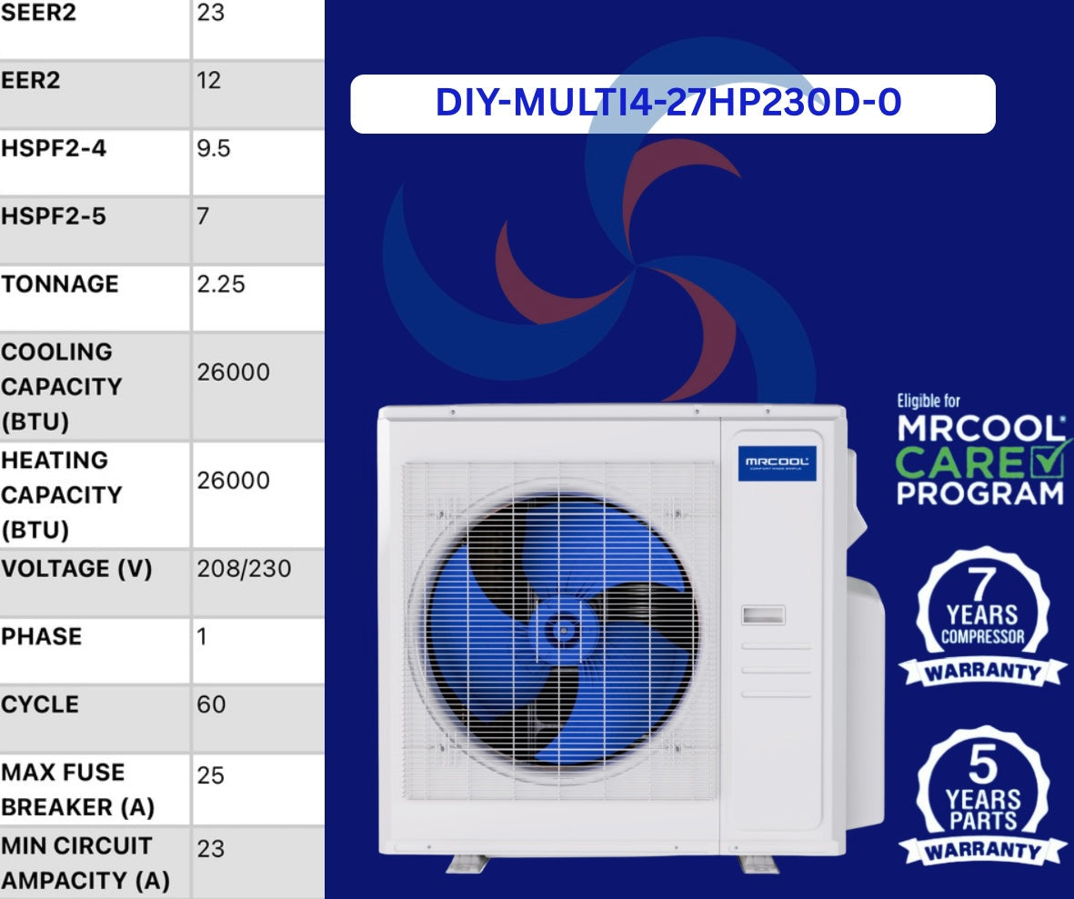 MRCOOL DIY 5th Gen 2‑Zone 27,000 BTU Ductless Mini Split Air Conditioner & Heat Pump with Pre‑Charged (16ft+16ft) Line Sets (6K+12K)
