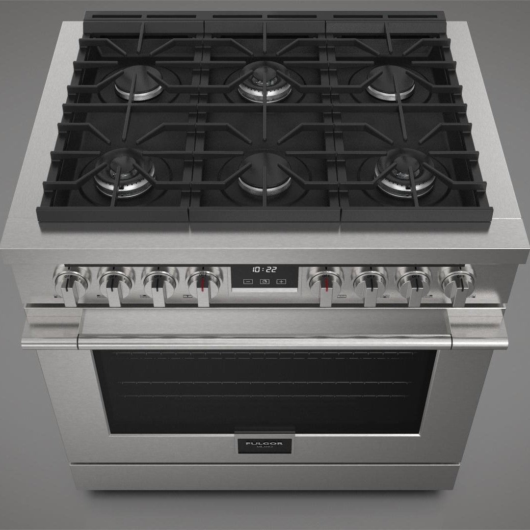 Fulgor Milano Accento 36” 5.7 cu. ft Stainless Steel All Gas Range F4PGR366S2