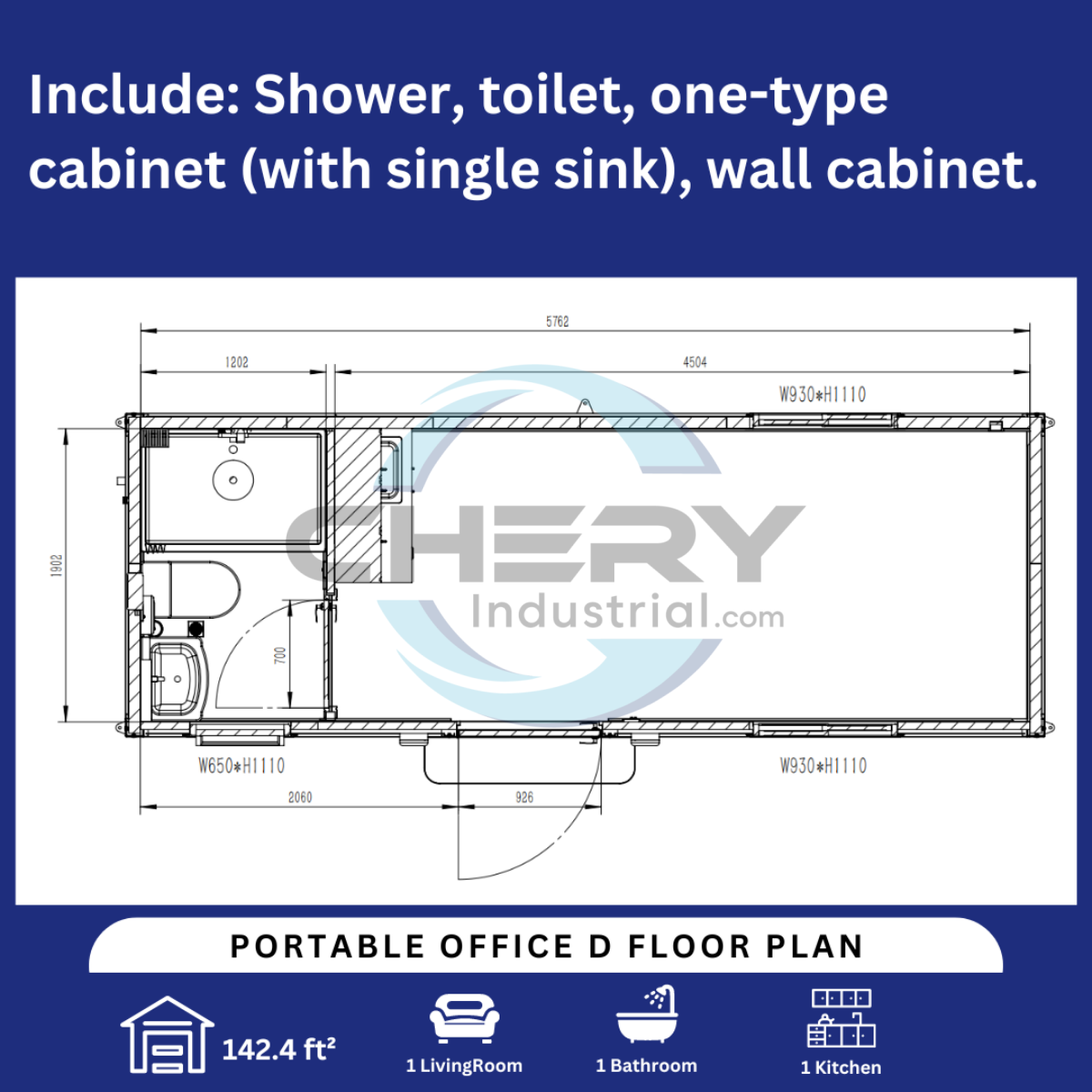 Chery Industrial Portable Office 7ft x 20ft with Bathroom