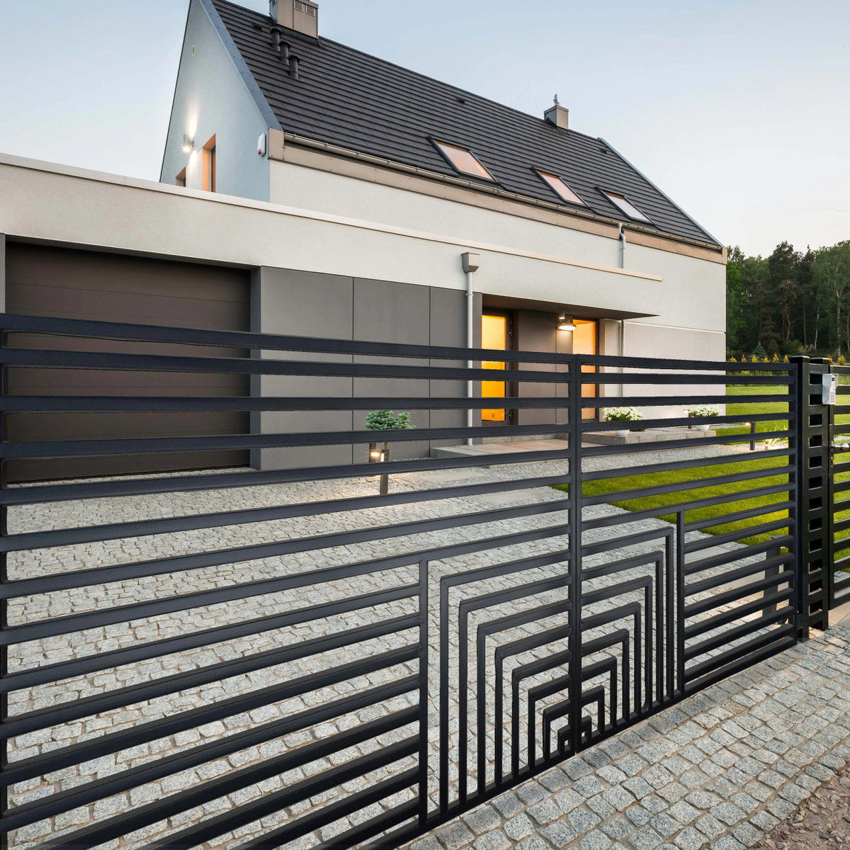 Aleko Florence Style 18 FT Steel Dual Swing Driveway Gate with Pedestrian Gate