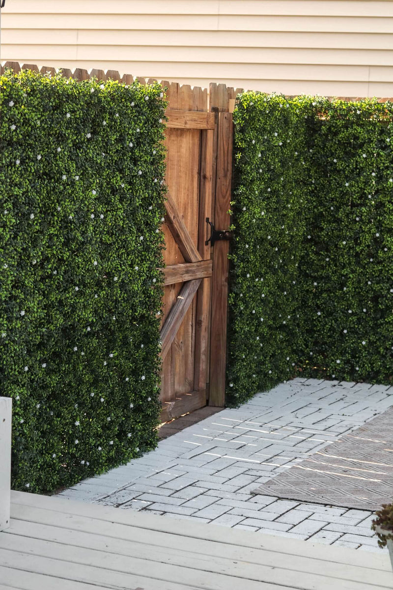 Designer Plants USA White Flowering Artificial Boxwood Wall 40" x 40" Commercial Grade