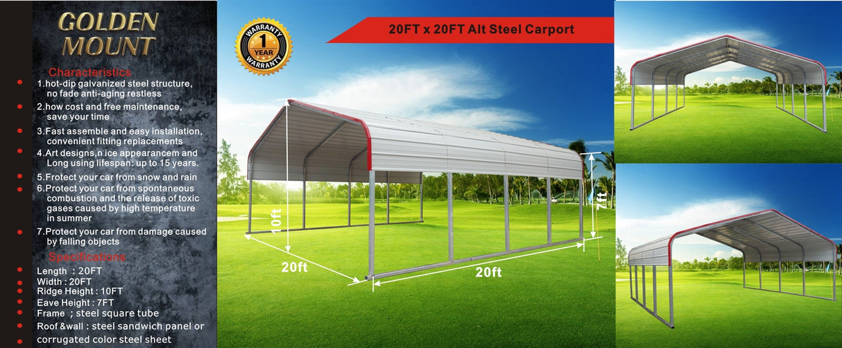 Chery Industrial Golden Mount Classic Steel Carport 20′ W x 20′ L