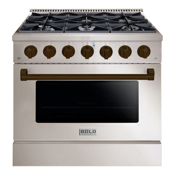 Hallman Bold Series 36" Dual Fuel Freestanding Range with Bronze Trim