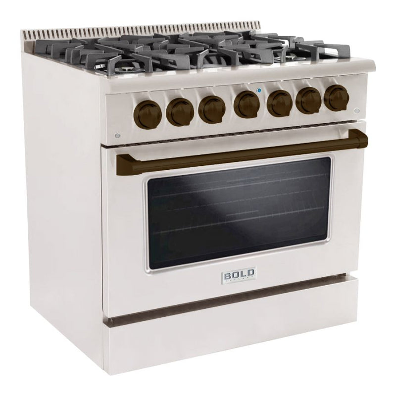 Hallman Bold Series 36" Dual Fuel Freestanding Range with Bronze Trim