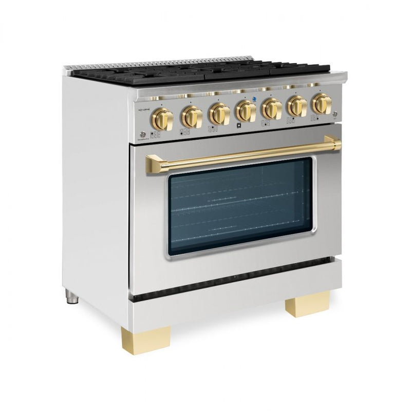 Hallman Bold Series 36" Gas Freestanding Range with Brass Trim