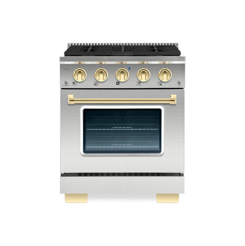 Hallman Bold Series 30" Dual Fuel Freestanding Range with Brass Trim