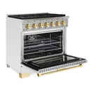 Hallman Bold Series 36" Dual Fuel Freestanding Range with Brass Trim