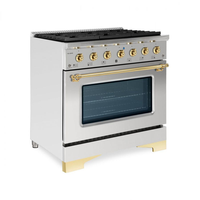 Hallman Classico Series 36" Dual Fuel Freestanding Range With Bronze Trim