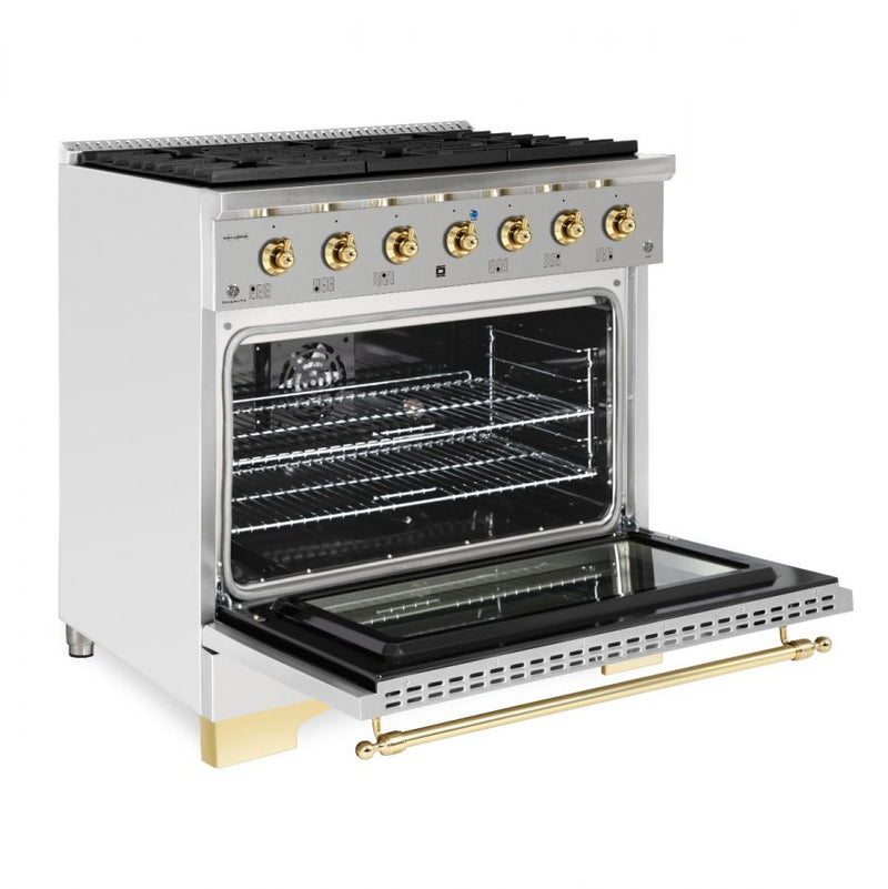 Hallman Classico Series 36" Dual Fuel Freestanding Range With Bronze Trim