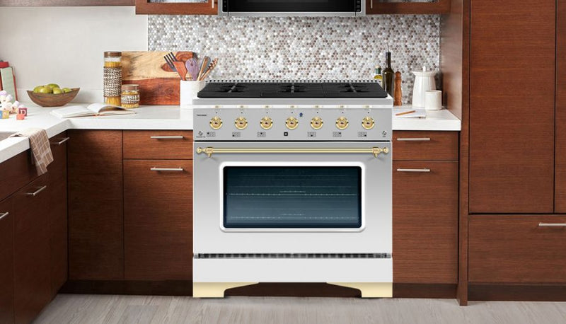 Hallman Classico Series 36" Dual Fuel Freestanding Range With Bronze Trim