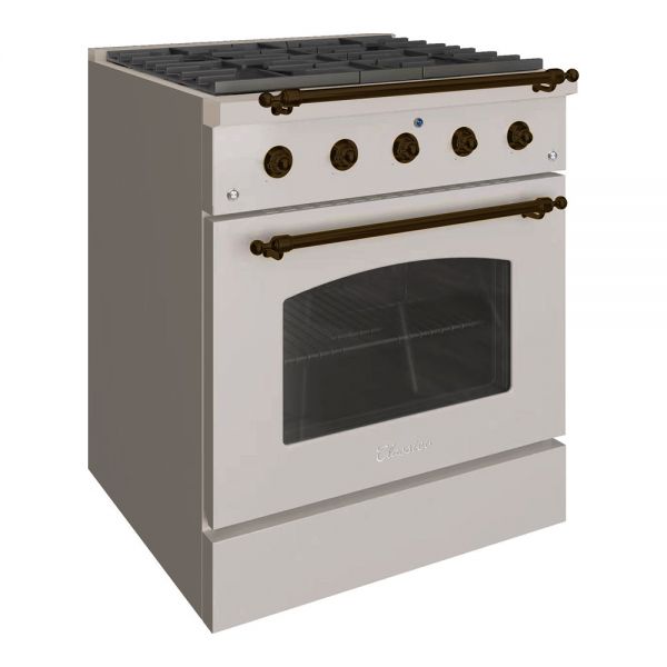 Hallman Classico Series 30" Dual Fuel Freestanding Range With Bronze Trim