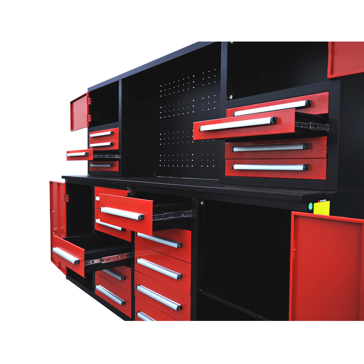 Chery Industrial 7 ft Garage Workbench Cabinet (18 Drawers & 4 Cabinets & Pegboard)