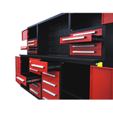 Chery Industrial 7 ft Garage Workbench Cabinet (18 Drawers & 4 Cabinets & Pegboard)