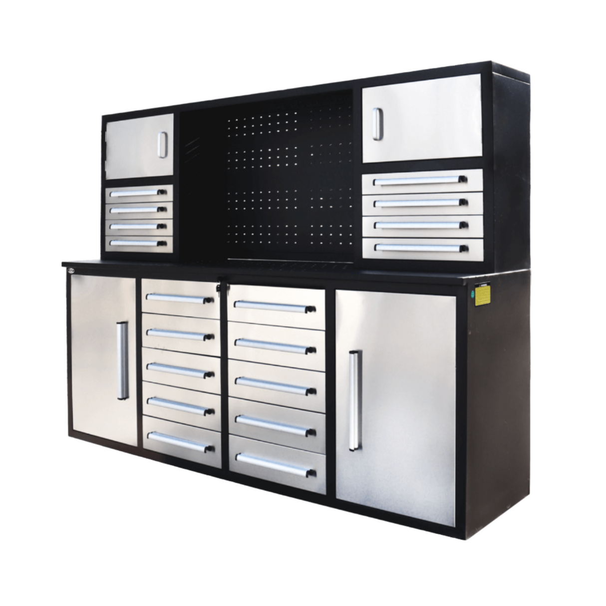 Chery Industrial 7 ft Garage Workbench Cabinet (18 Drawers & 4 Cabinets & Pegboard)