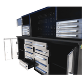 Chery Industrial 7 ft Garage Workbench Cabinet (18 Drawers & 4 Cabinets & Pegboard)