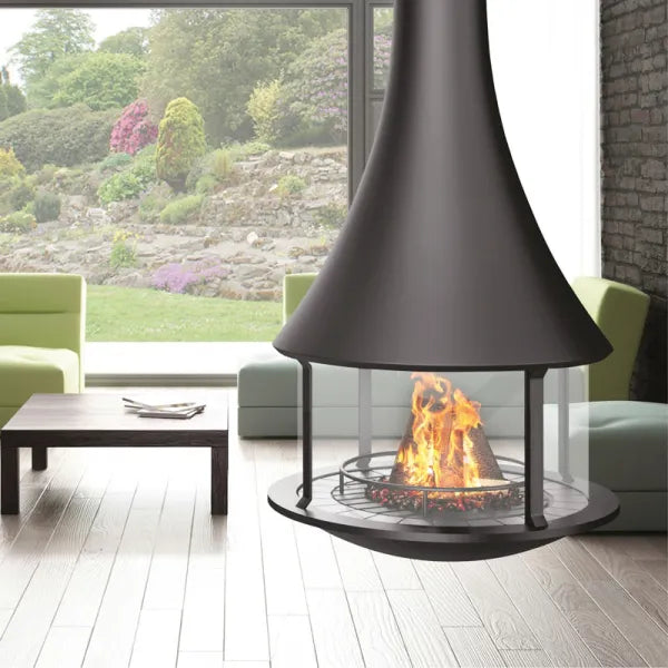 HearthArtSinn Ash 2 Cylindrical Hanging Glass Wood Burning Fireplace