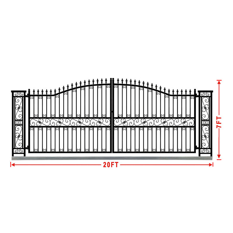 20FT × 7FT Double Wrought Iron Gate Decorative Deer Artwork Driveway Gate