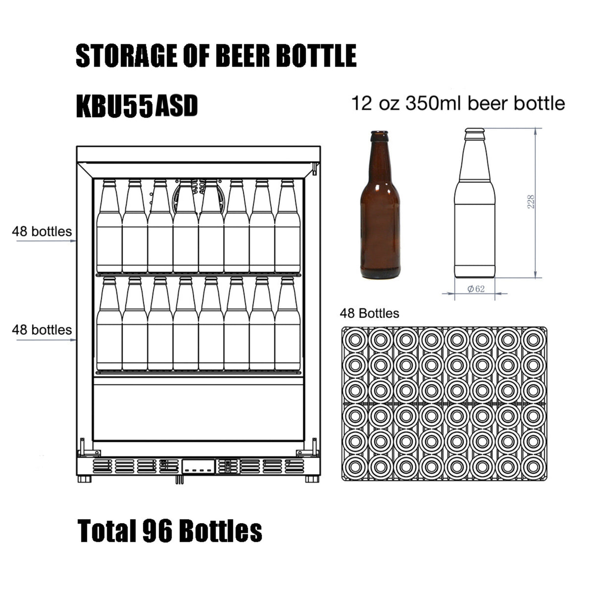 KingsBottle 24-Inch Outdoor Beverage Refrigerator with Solid Stainless Steel Door