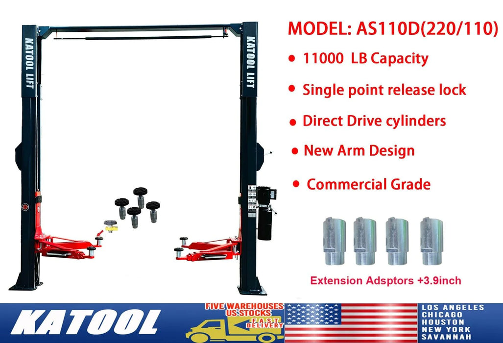 Katool Two Post Asymmetrical Vehicle Lift 11000lbs Single Point Lock Release KT-AS110D