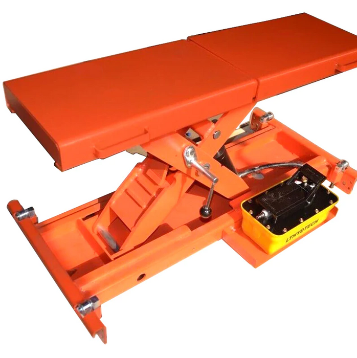A close-up view of the orange Katool KT-RJ50 Rolling Jack, showcasing its powerful hydraulic cylinder and durable powder-coated finish.