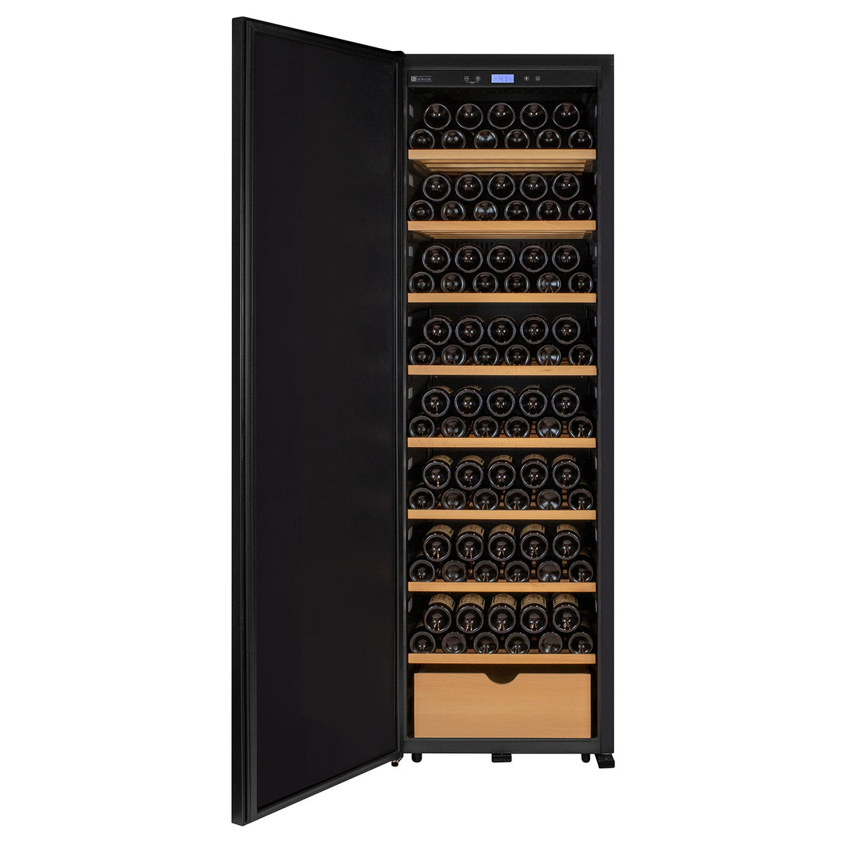 Allavino 76.5″ Tall Single Zone Wine Vault Solid Black Left Hinge Door Wine Refrigerator