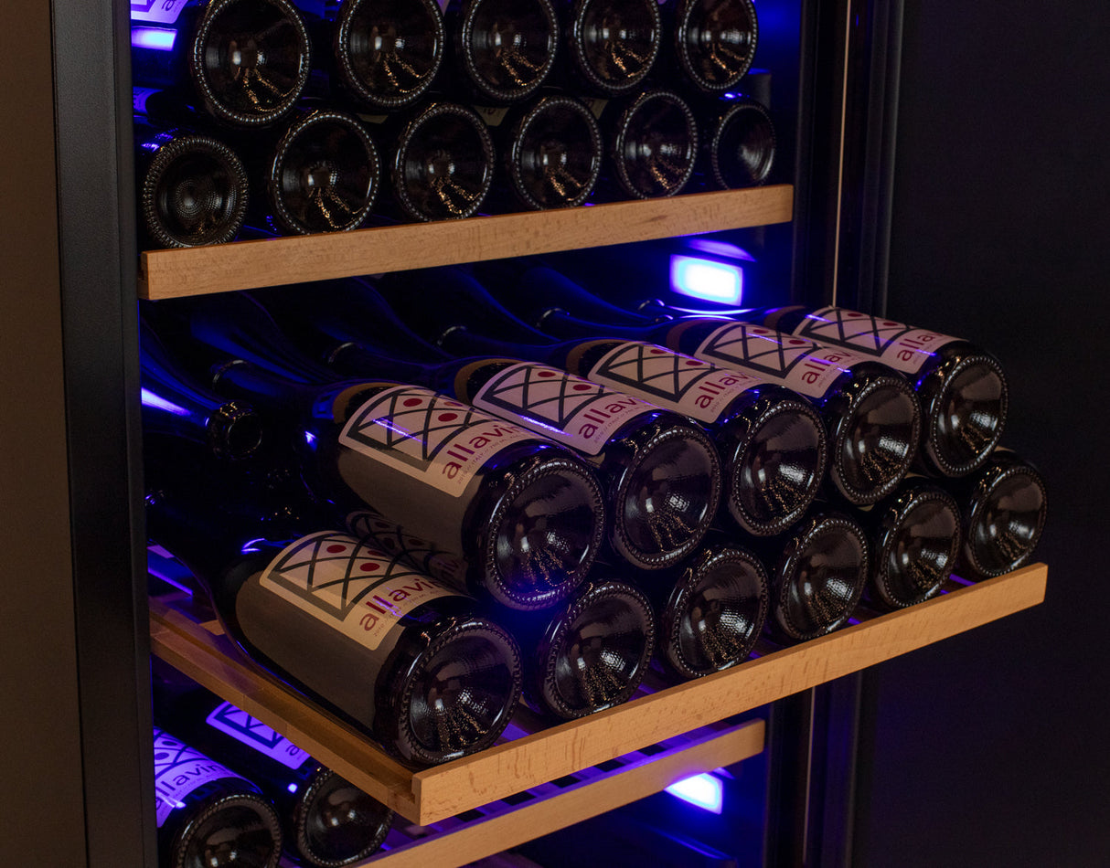 Allavino 76.5" Tall Side-by-Side Wine Vault with Solid Black Doors Dual Zone Wine Refrigerator