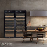 Allavino 496 Bottle Dual Zone Black Glass Side-by-Side Wine Refrigerator with Display Shelving