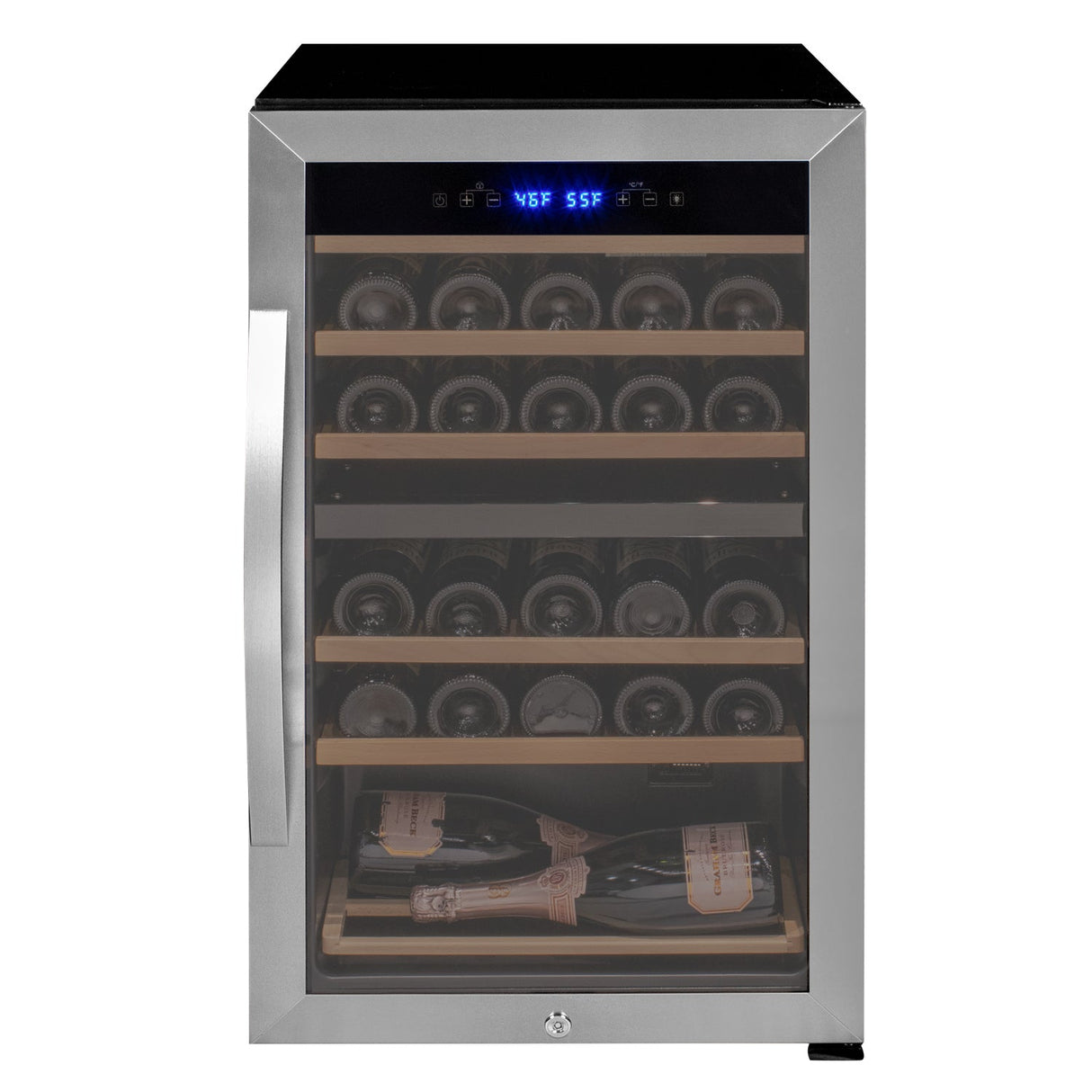 Allavino Cascina Series 28 Bottle Dual Zone Freestanding Wine Cooler Refrigerator with Stainless Steel Door Right Hinge KWR28D‑2SR