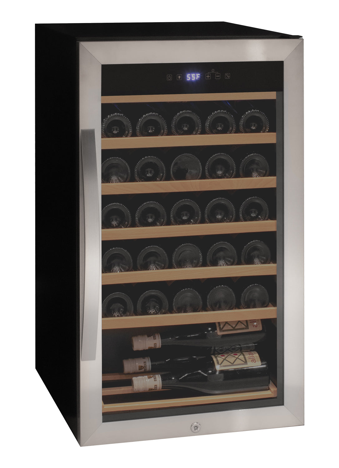 Allavino Cascina Series 33 Bottle Single Zone Freestanding Wine Refrigerator Cooler with Stainless Steel Door Right Hinge KWR33S-1SR