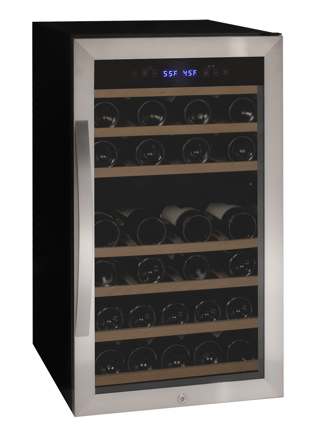 Allavino Cascina Series 43 Bottle Dual Zone Freestanding Wine Refrigerator Cooler with Stainless Steel Door Right Hinge KWR43D-2SR