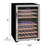 Allavino Cascina Series 47 Bottle Dual Zone Freestanding Wine Cooler Refrigerator with Stainless Steel Door Right Hinge KWR47D-2SR
