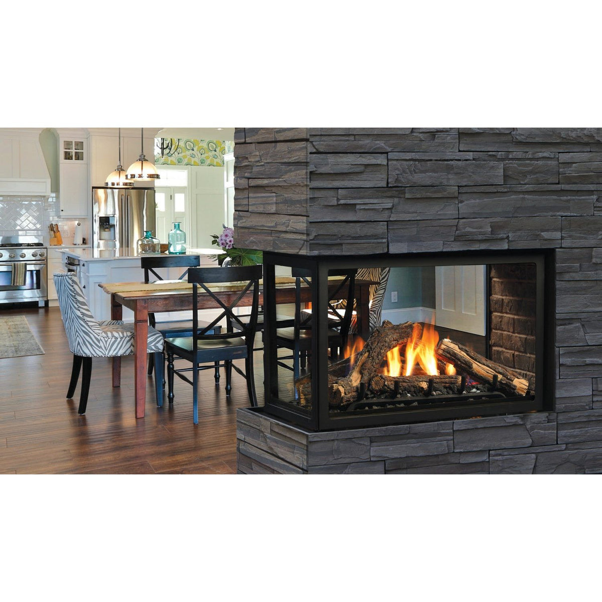 Kingsman MCVP42H 43" Multi Sided Clean View Intermittent Pilot Control, Natural Gas Direct Vent Peninsula Fireplace