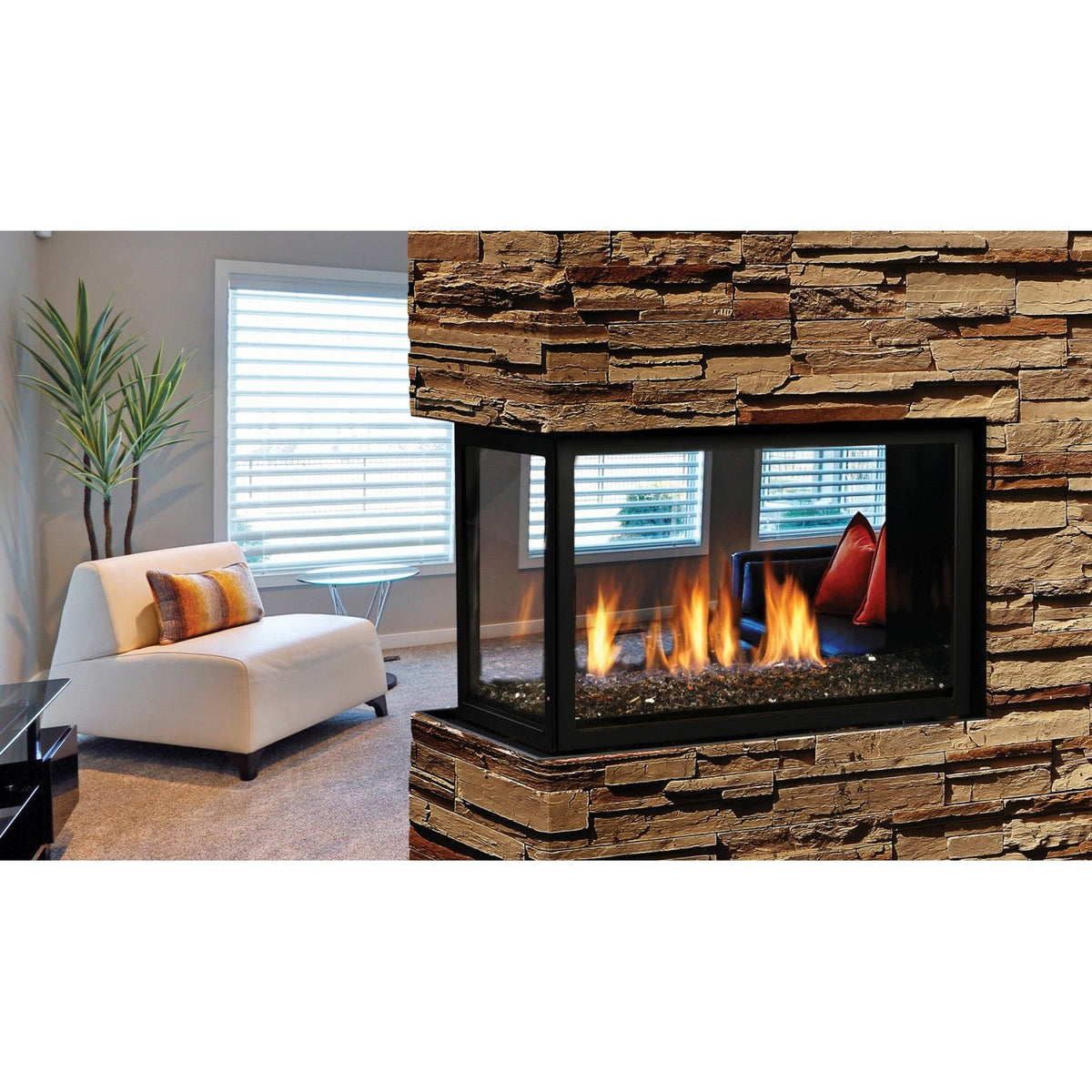 Kingsman MCVP42H 43" Multi Sided Clean View Intermittent Pilot Control, Natural Gas Direct Vent Peninsula Fireplace