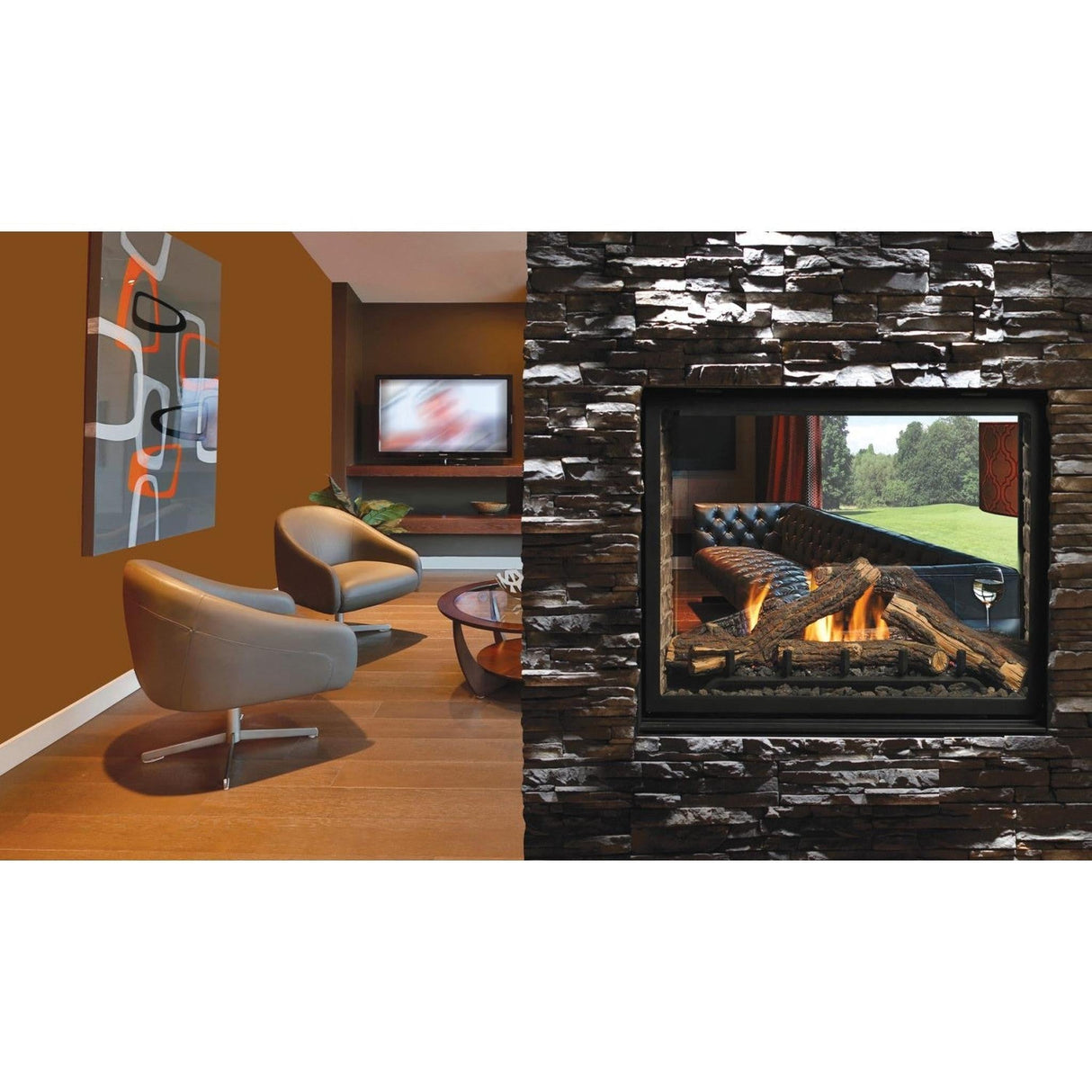 Kingsman MCVST42H 43" Zero Clearance Direct Vent See-Through Gas Fireplace