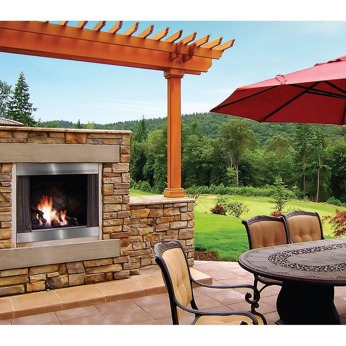 Kingsman OFP42 42" Black Satin Coat Natural Gas Outdoor Fireplace OFP42N