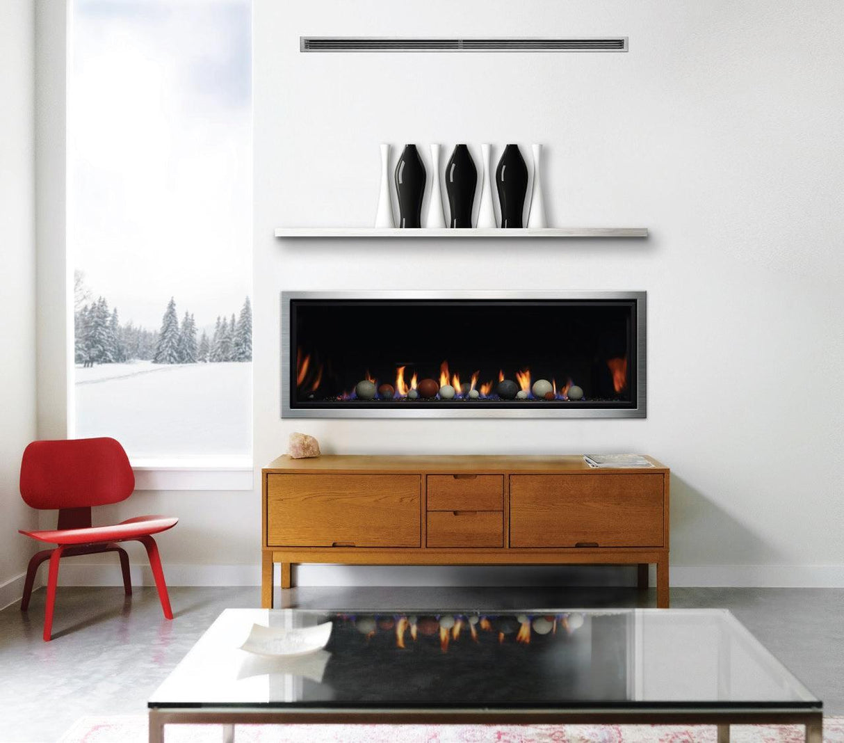 Kingsman ZCVRB60 60" Zero Clearance Millivolt Control Propane Direct Vent Linear Fireplace