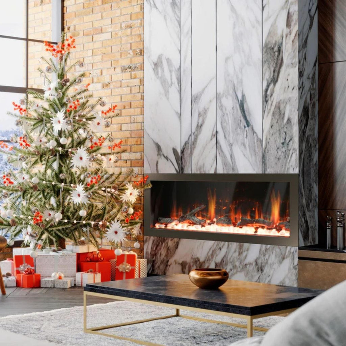 Litedeer 48" Latitude II Push-In Contemporary Smart Linear Vent-Free Built-In Electric Fireplace ZEF48X